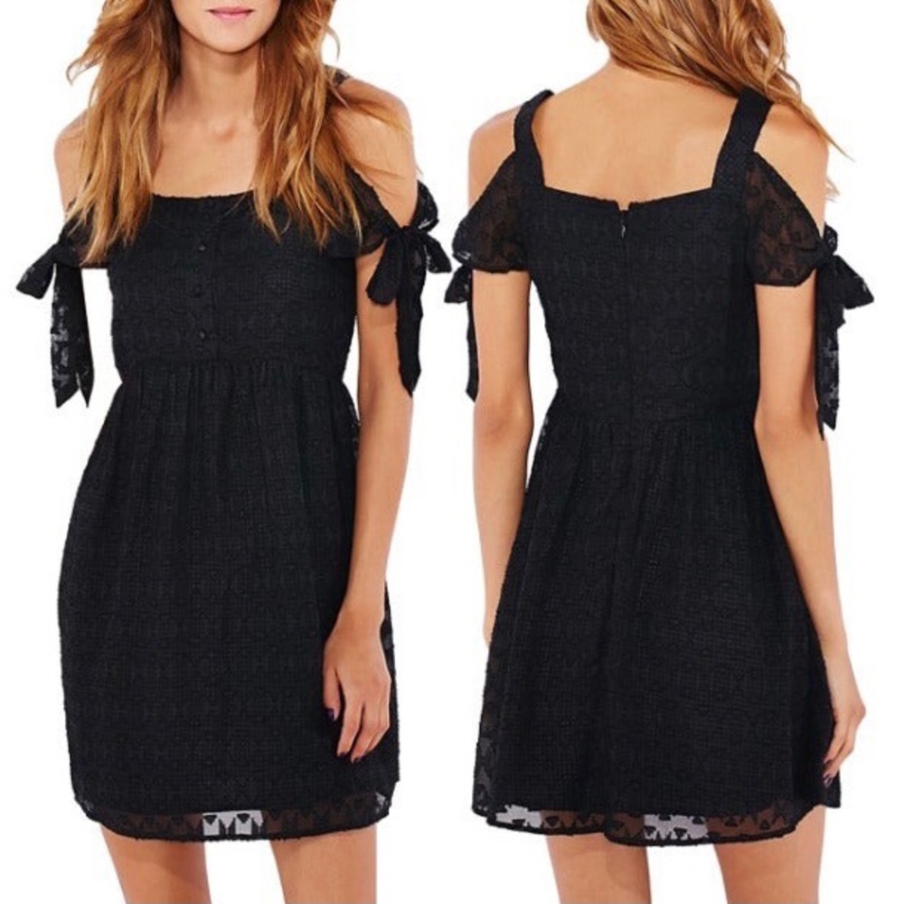 Topshop Black Burnout Cold Shoulder Dress